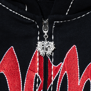 CONTRAST EMBROIDERED ZIP HOODIE BLACK/RED