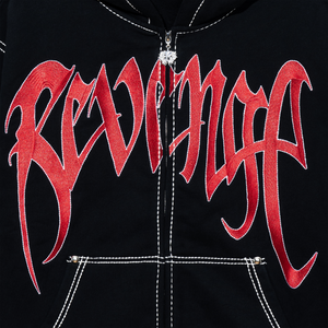 CONTRAST EMBROIDERED ZIP HOODIE BLACK/RED