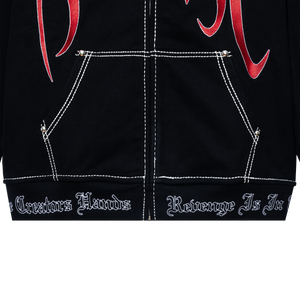 CONTRAST EMBROIDERED ZIP HOODIE BLACK/RED