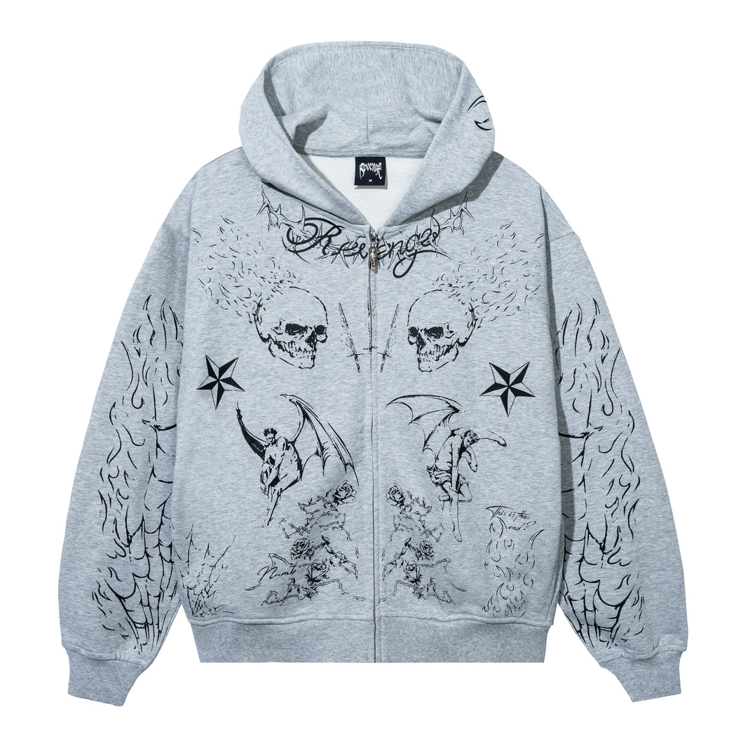 TATTOO ZIP HEATHER GREY/BLACK