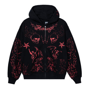 TATTOO ZIP WASHED BLACK/RED