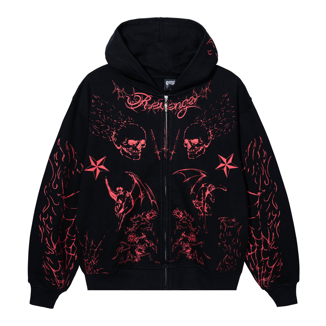TATTOO ZIP WASHED BLACK/RED
