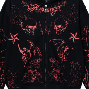 TATTOO ZIP WASHED BLACK/RED