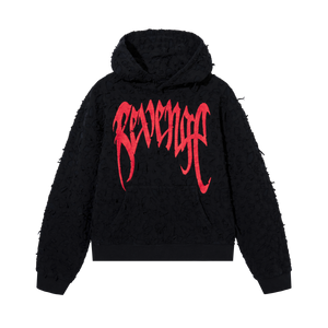 THRASHED BORO ARCH LOGO HOODIE BLACK RED Revenge Official