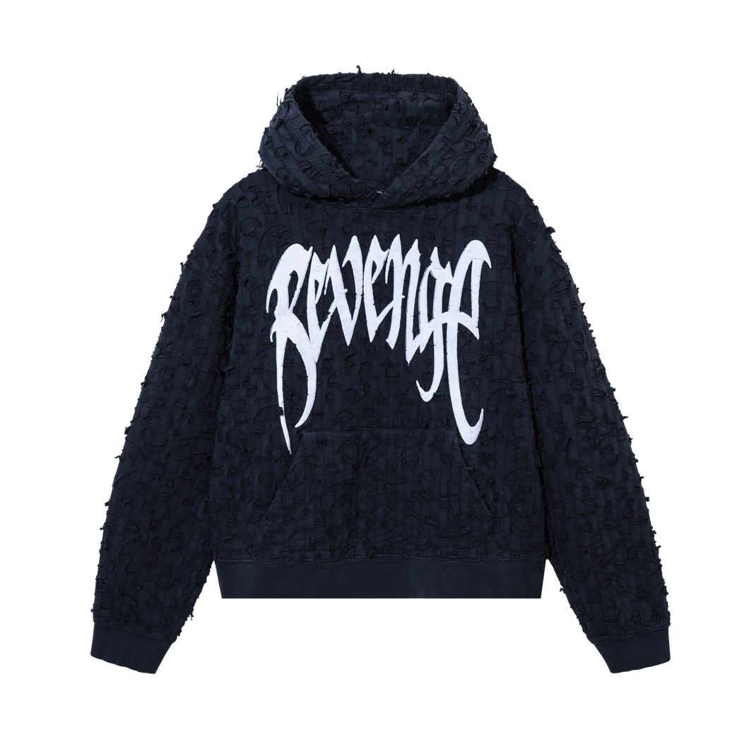 THRASHED BORO ARCH LOGO HOODIE NAVY/WHITE