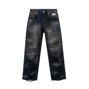 DISTRESSED PATCHWORK DENIM PANT DIRTY INDIGO