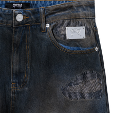 Load image into Gallery viewer, DISTRESSED PATCHWORK DENIM PANT DIRTY INDIGO
