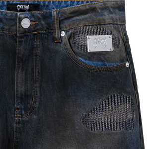 DISTRESSED PATCHWORK DENIM PANT DIRTY INDIGO