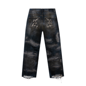DISTRESSED PATCHWORK DENIM PANT DIRTY INDIGO