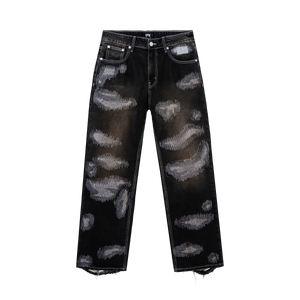 DISTRESSED PATCHWORK DENIM PANT DIRTY BLACK