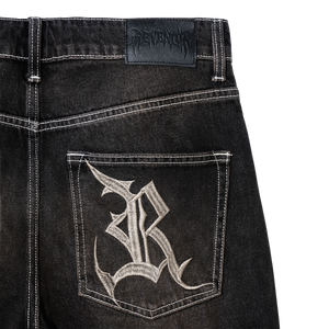 DISTRESSED PATCHWORK DENIM PANT DIRTY BLACK
