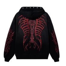 Load image into Gallery viewer, CRADLE OF BONES STUDDED ZIP WASHED BLACK/RED
