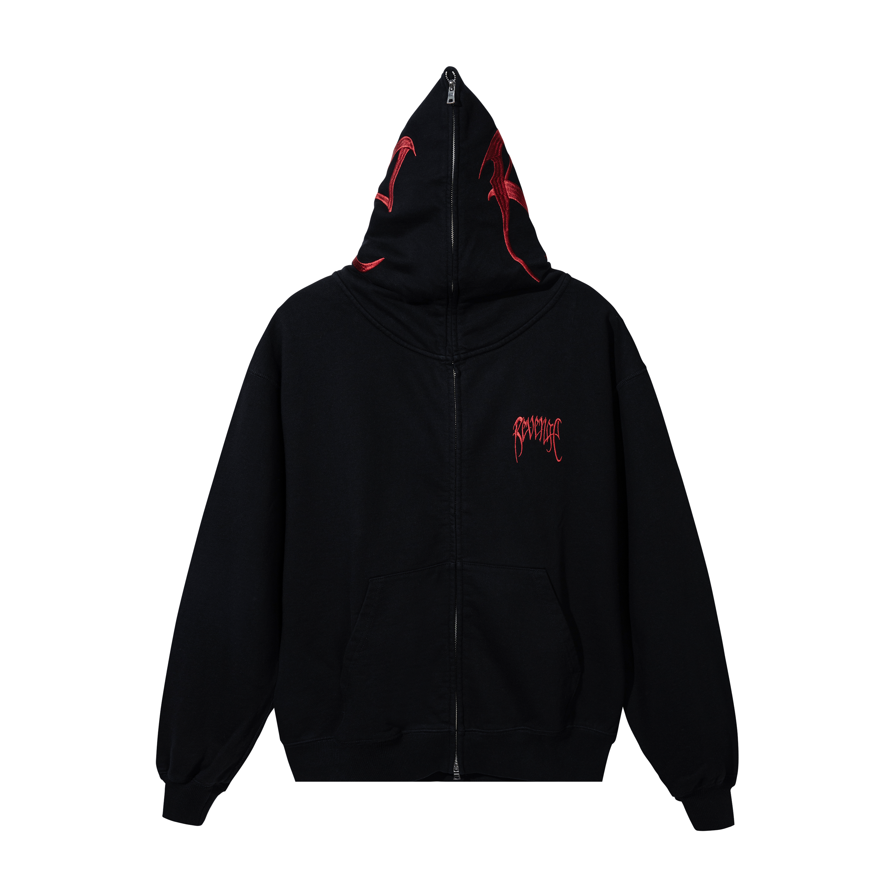 EMBROIDERED ARCH LOGO FULL ZIP BLACK/RED – Revenge Official