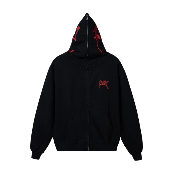 EMBROIDERED ARCH LOGO FULL ZIP BLACK/RED