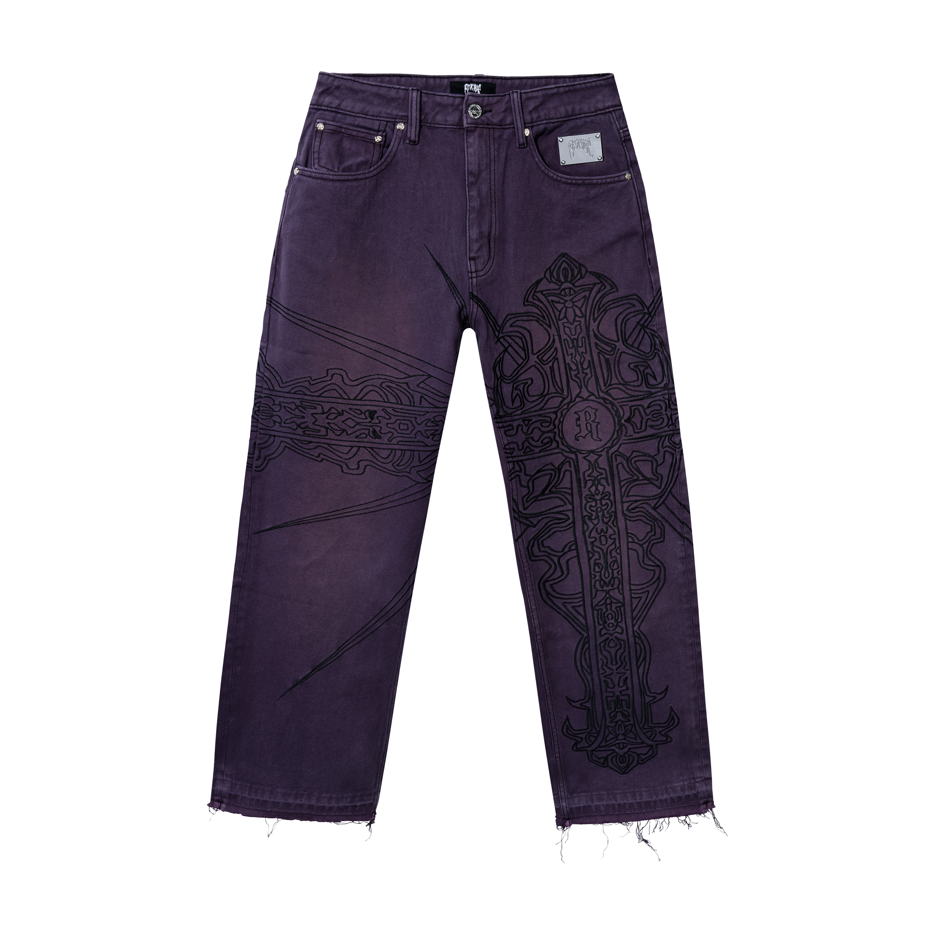 SPIKE CROSS EMBROIDERED DENIM PANT PURPLE – Revenge Official SPIKE CROSS EMBROIDERED DENIM PANT PURPLE – Revenge Official