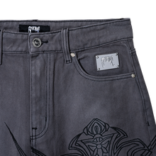 Load image into Gallery viewer, SPIKE CROSS EMBROIDERED DENIM PANT GREY
