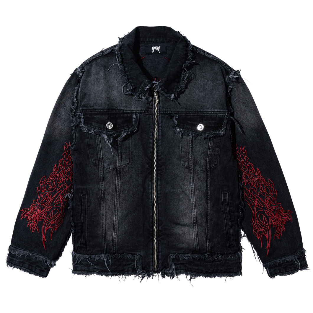 TRIBAL CROSS DENIM JACKET BLACK/RED