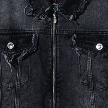 Load image into Gallery viewer, TRIBAL CROSS DENIM JACKET BLACK/RED
