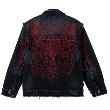Load image into Gallery viewer, TRIBAL CROSS DENIM JACKET BLACK/RED
