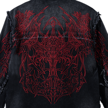 Load image into Gallery viewer, TRIBAL CROSS DENIM JACKET BLACK/RED
