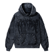 Load image into Gallery viewer, VINTAGE ARCH LOGO STUDDED HOODIE WASHED BLACK/RED
