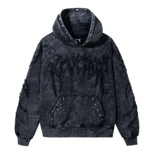 VINTAGE ARCH LOGO STUDDED HOODIE WASHED BLACK/RED