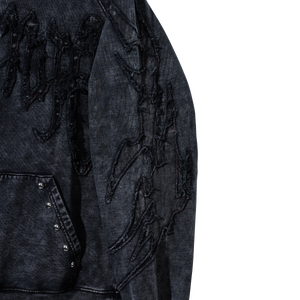 VINTAGE ARCH LOGO STUDDED HOODIE WASHED BLACK/RED