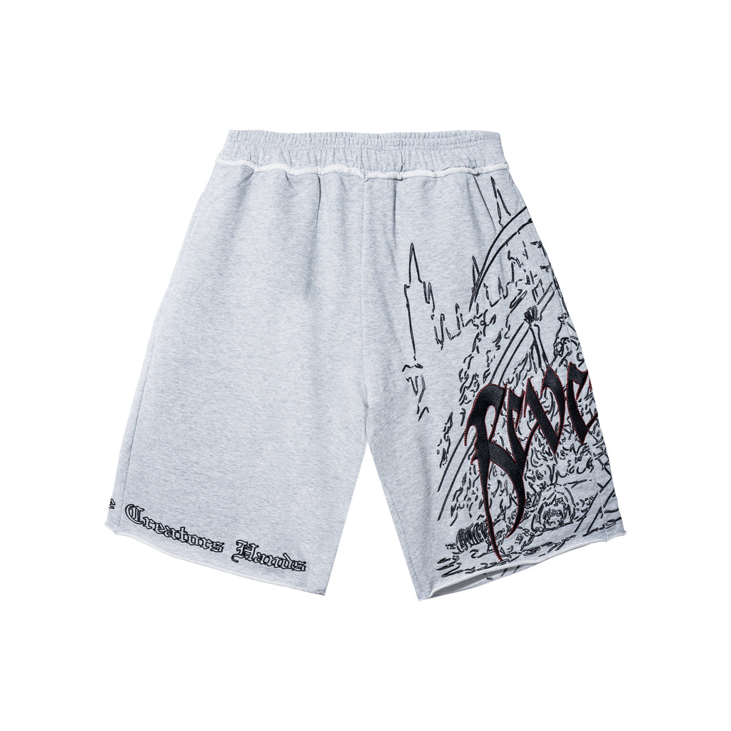 DOOM EMBROIDERED SWEATSHORTS WASHED HEATHER GREY