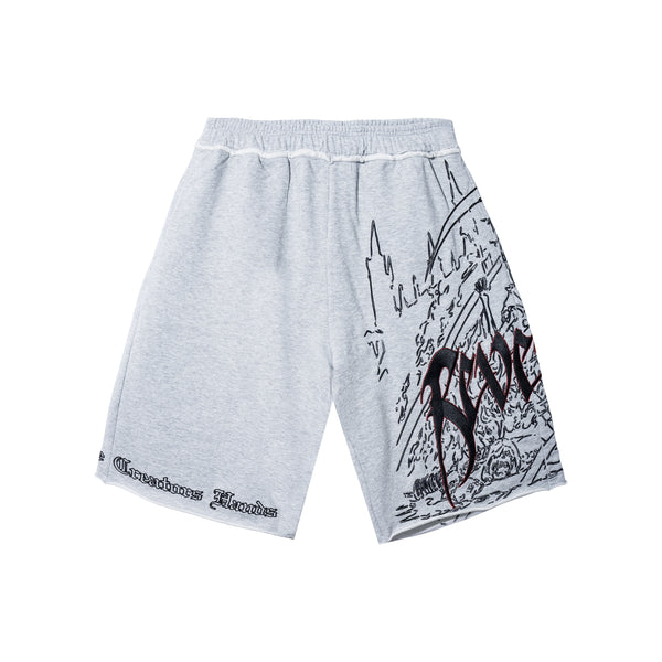 DOOM EMBROIDERED SWEATSHORTS WASHED HEATHER GREY