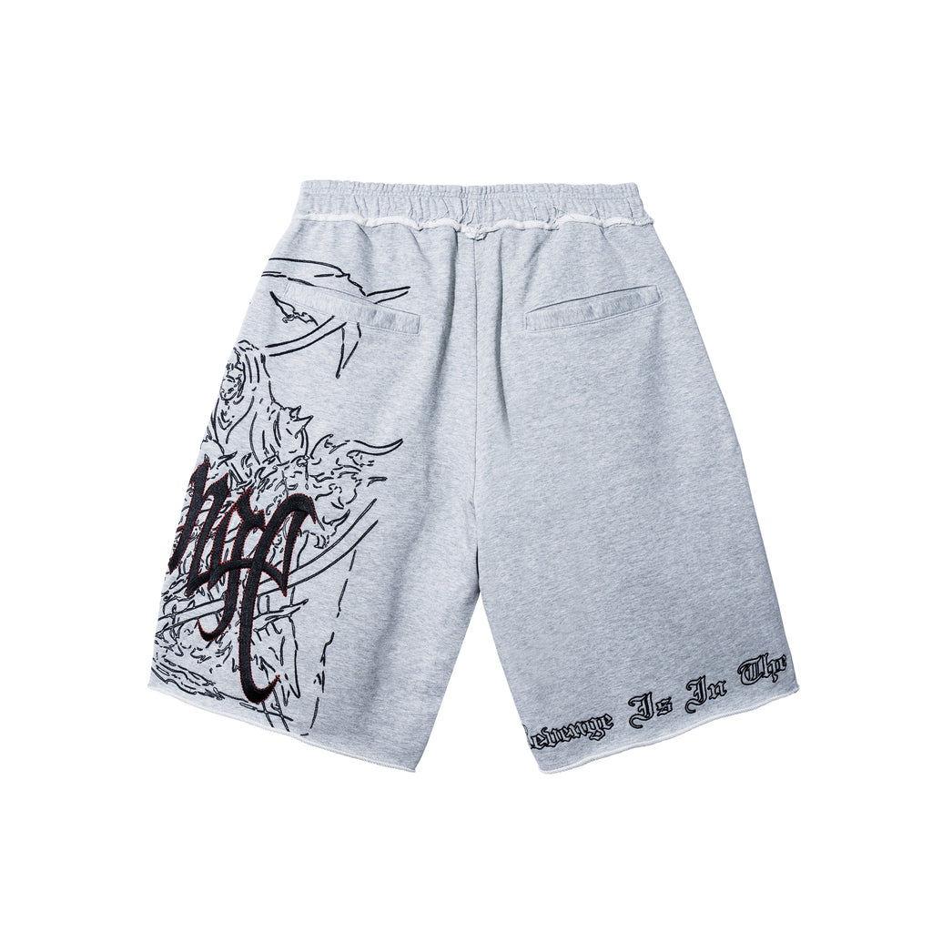 DOOM EMBROIDERED SWEATSHORTS WASHED HEATHER GREY