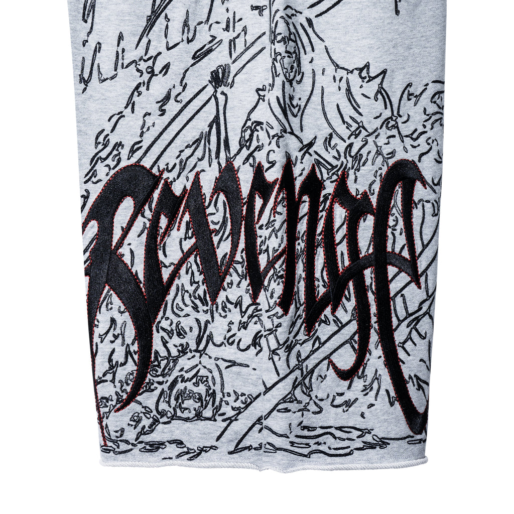DOOM EMBROIDERED SWEATSHORTS WASHED HEATHER GREY