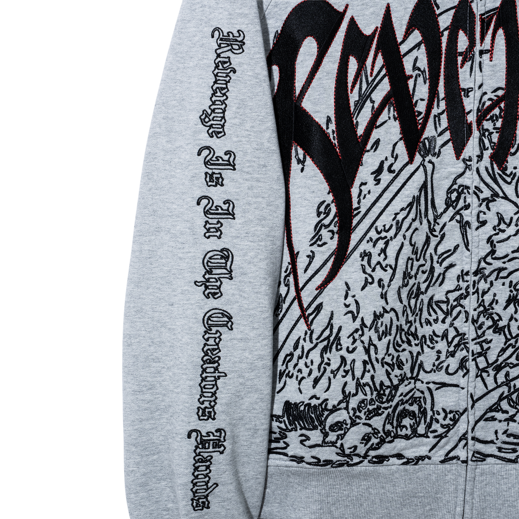 DOOM EMBROIDERED RAGLAN ZIP WASHED HEATHER GREY/RED