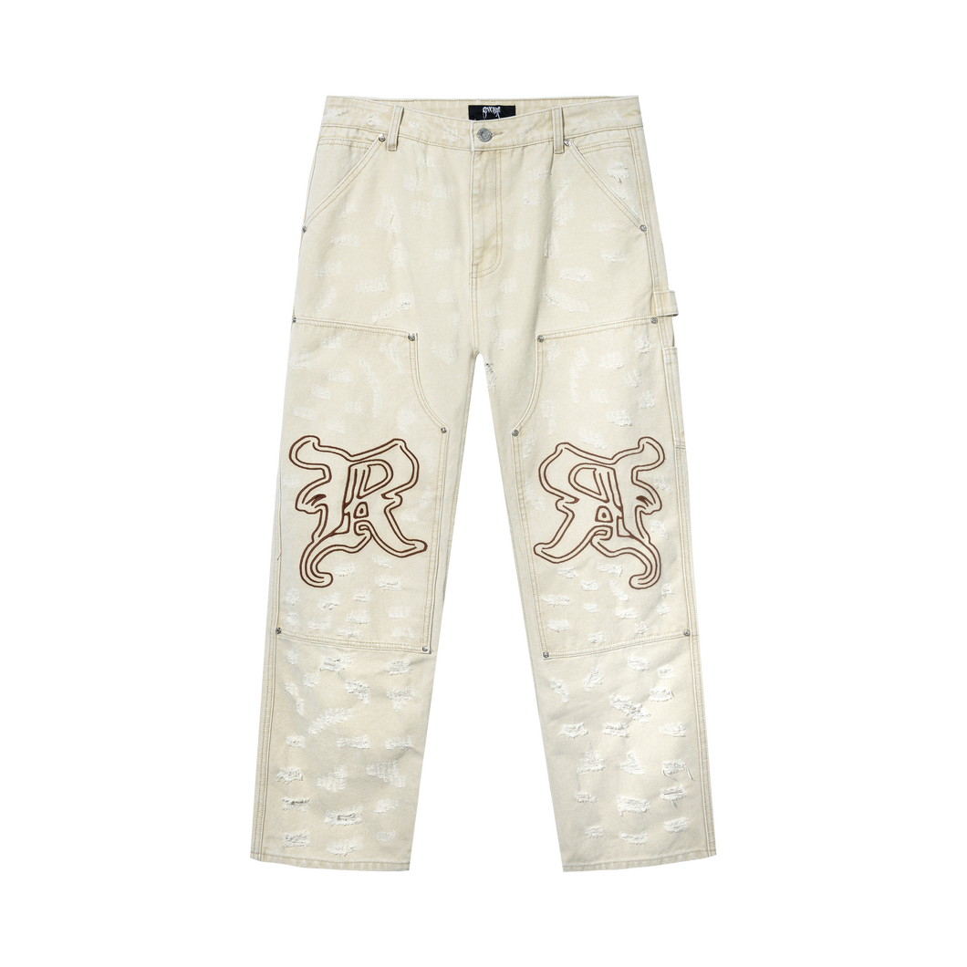 DISTRESSED R CARPENTER PANT CREAM