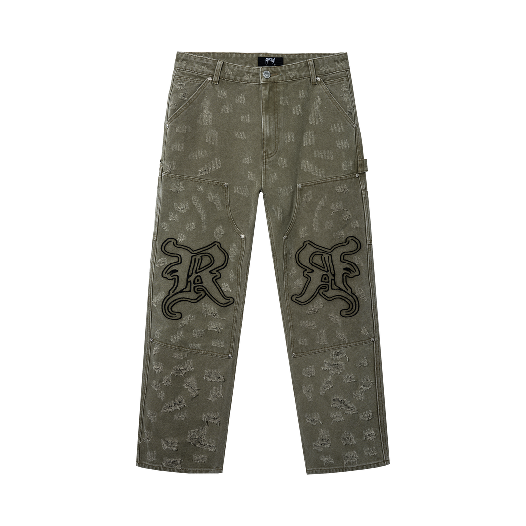 DISTRESSED R CARPENTER PANT OLIVE