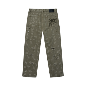 DISTRESSED R CARPENTER PANT OLIVE