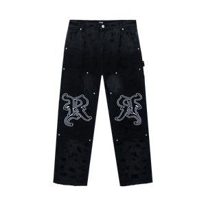 DISTRESSED R CARPENTER PANT WASHED BLACK