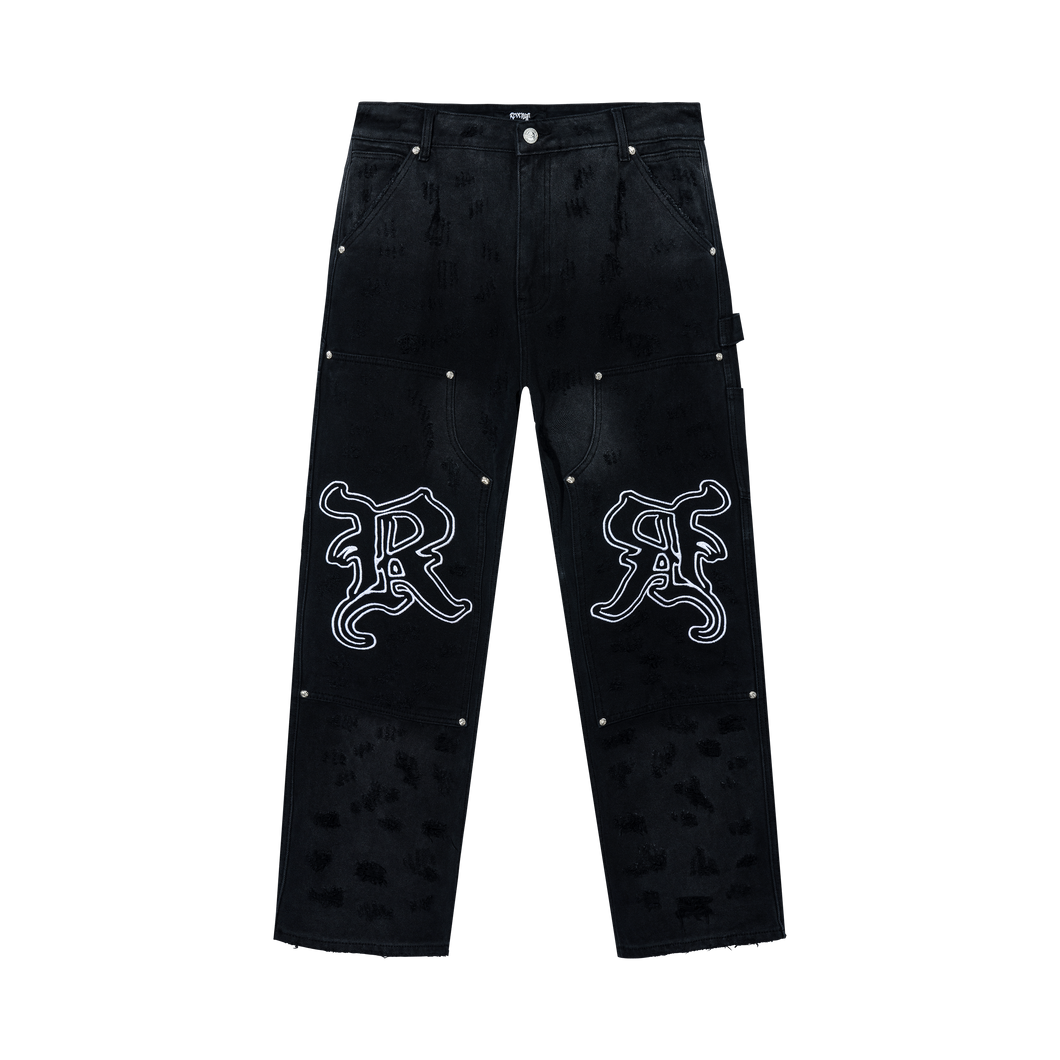DISTRESSED R CARPENTER PANT WASHED BLACK