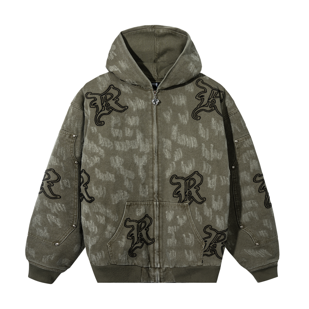 DISTRESSED R CARPENTER WORK JACKET OLIVE