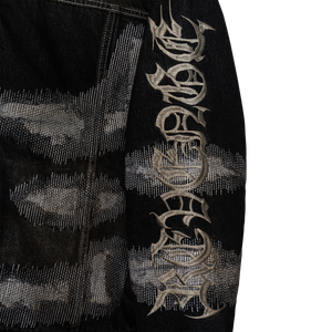 DISTRESSED PATCHWORK DENIM ZIP JACKET DIRTY BLACK