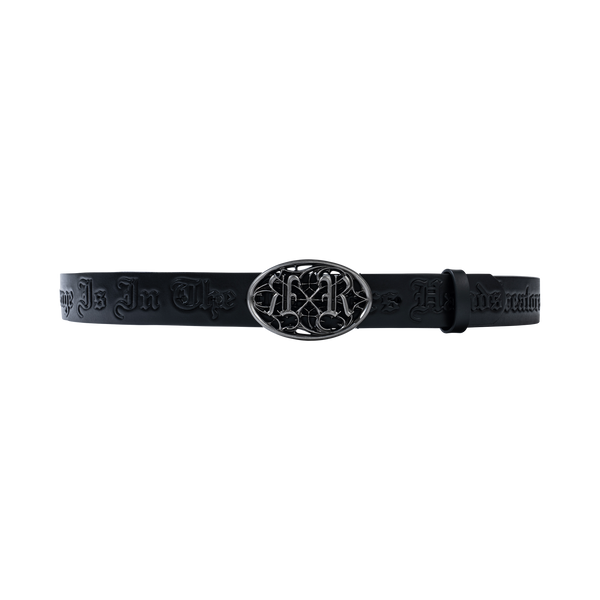 ROSE EMBOSSED LEATHER BELT BLACK