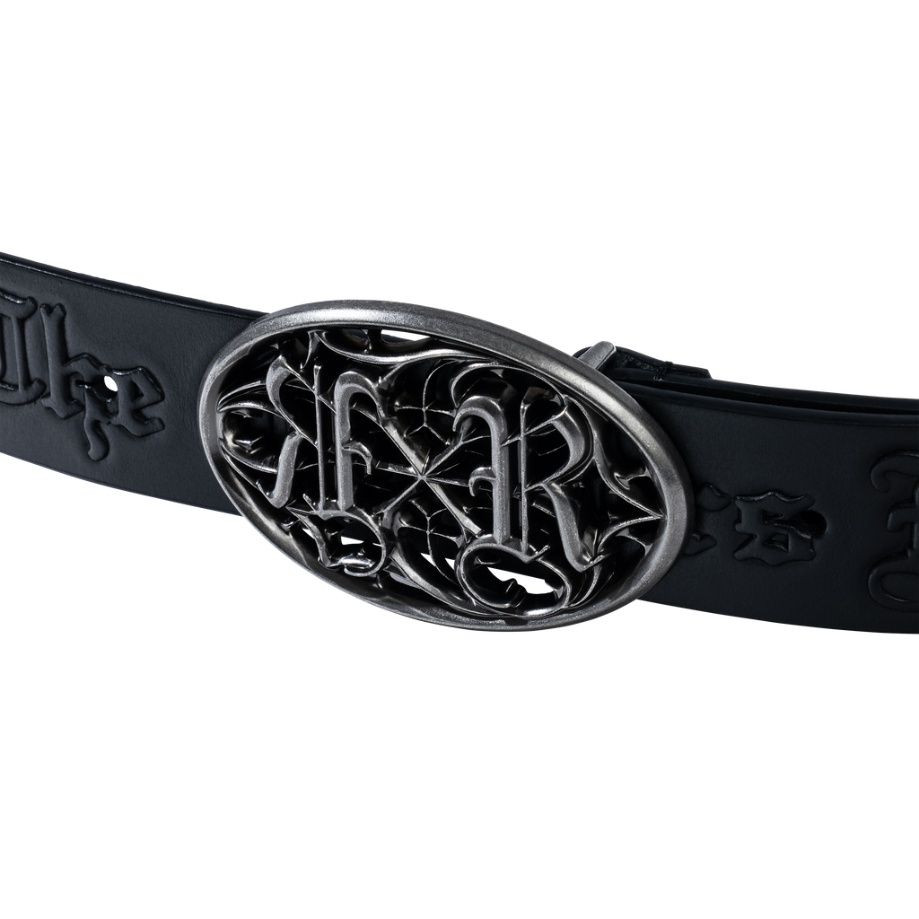 ROSE EMBOSSED LEATHER BELT BLACK