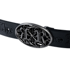 ROSE EMBOSSED LEATHER BELT BLACK
