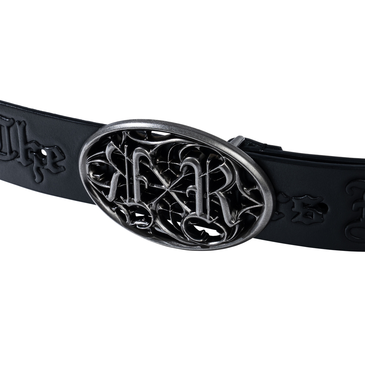 ROSE EMBOSSED LEATHER BELT BLACK
