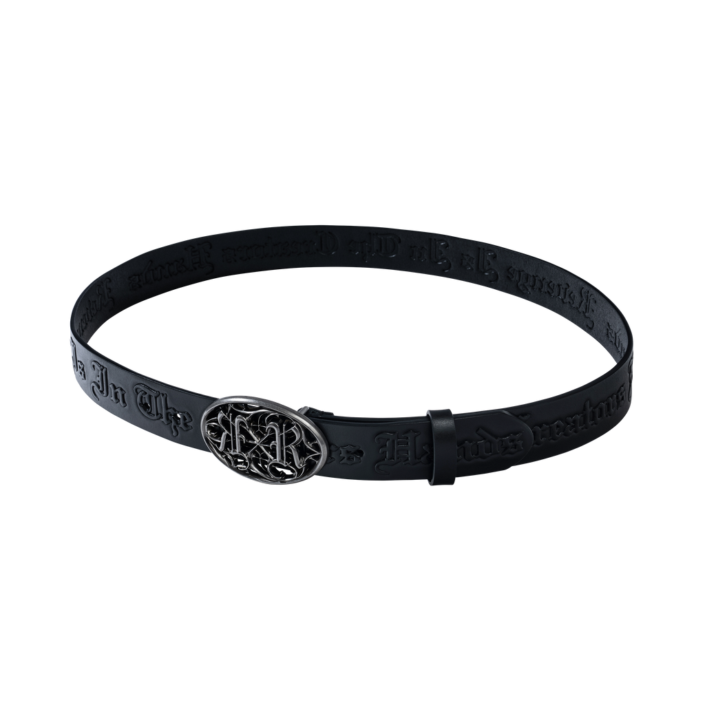 ROSE EMBOSSED LEATHER BELT BLACK
