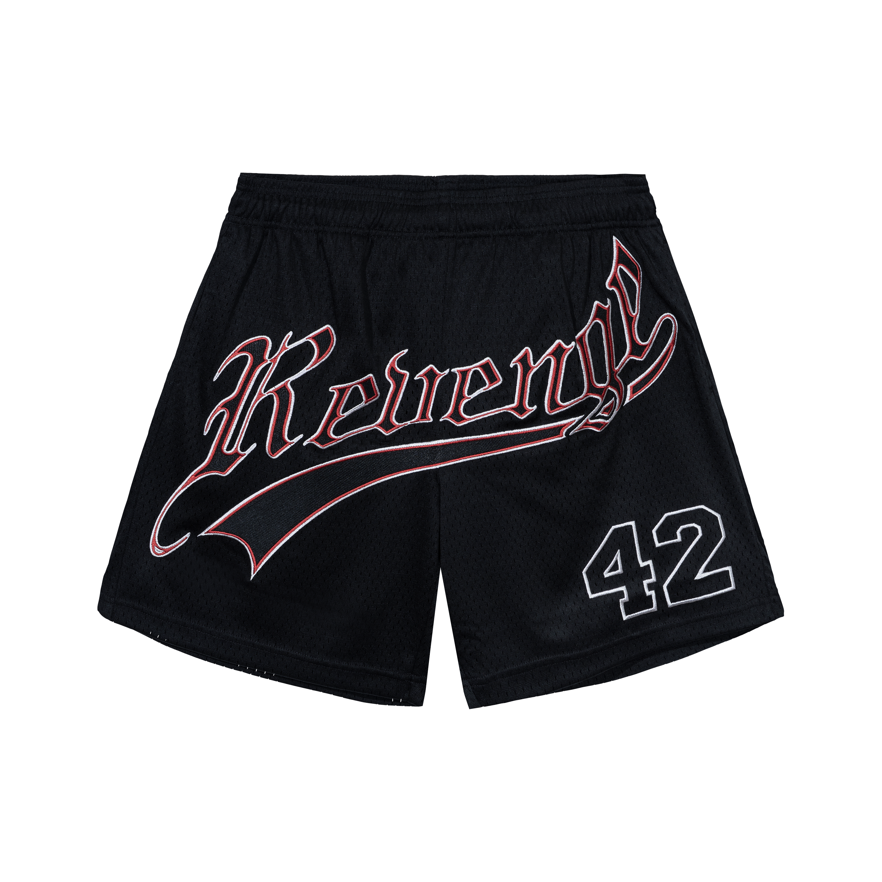 SCRIPT EMBROIDERED MESH SHORTS BLACK/RED – Revenge Official