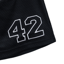 Load image into Gallery viewer, SCRIPT EMBROIDERED MESH SHORTS BLACK/RED
