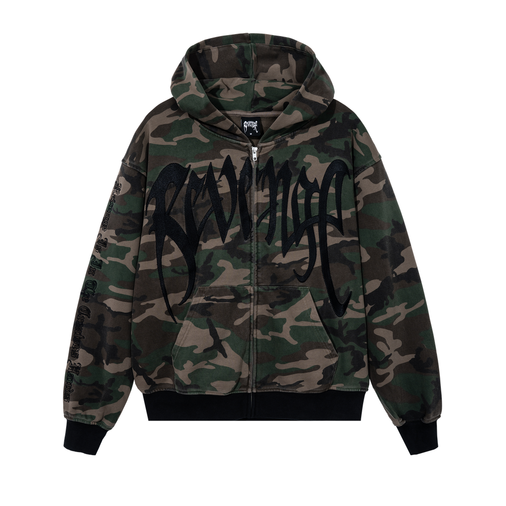 EMBROIDERED ARCH LOGO ZIP GREEN CAMO/BLACK