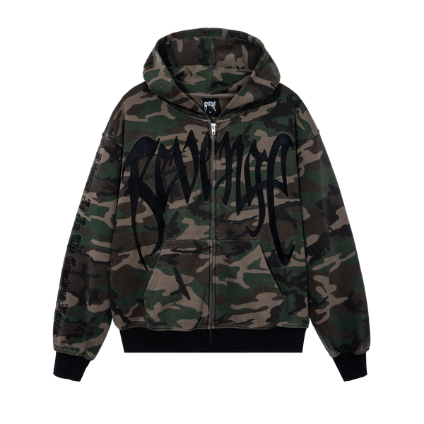 EMBROIDERED ARCH LOGO ZIP GREEN CAMO/BLACK