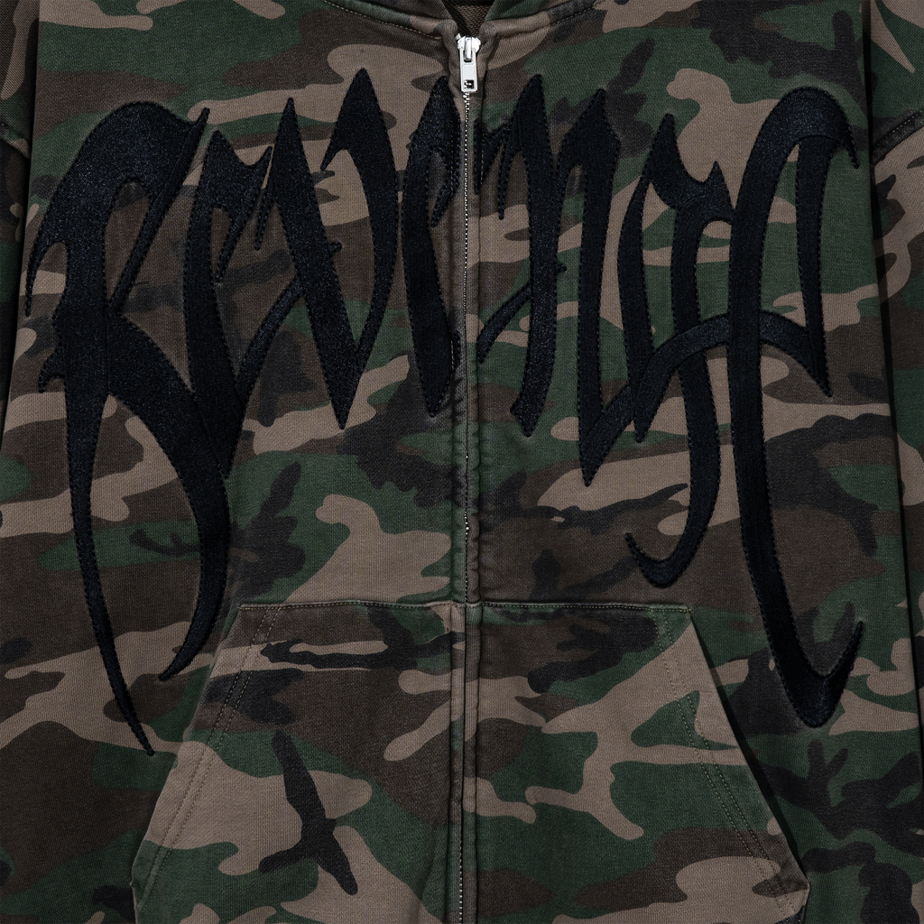 EMBROIDERED ARCH LOGO ZIP GREEN CAMO/BLACK