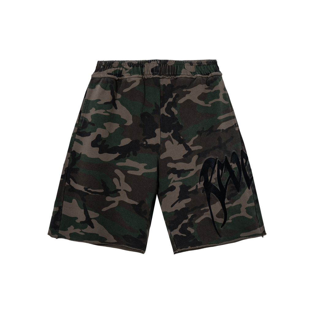 EMBROIDERED ARCH LOGO SWEATSHORTS GREEN CAMO/BLACK